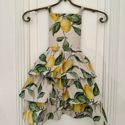 Ladies Apron with Ruffles - Lemon Linen